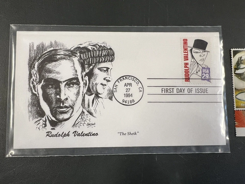 Rudolph Valentino 1994 Postmarked Envelope First Day Issue + Unused 1998 Stamp - Image 2 of 4