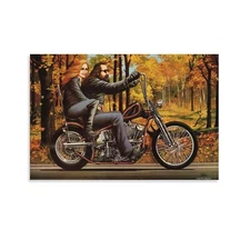 Vintage David Mann Motorcycle Biker Poster Canvas Poster Picture Print Home Room