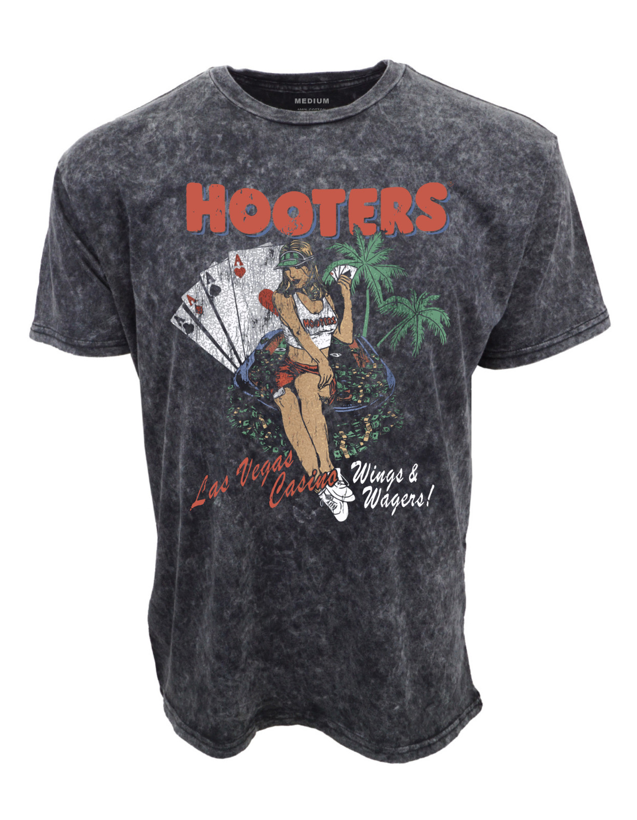 Y2K HOOTER WINGS AND WAGERS LAS VEGAS VINTAGE WASHED BLACK T-SHIRT 4290₽