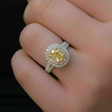 2.27Ct Oval Cut Yellow Citrine Double Halo Engagement Ring 14k White Gold Size 6
