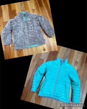 North Face Mossbud Green Gray Reversible Fleece Jacket Girls Sz Large L 14/16