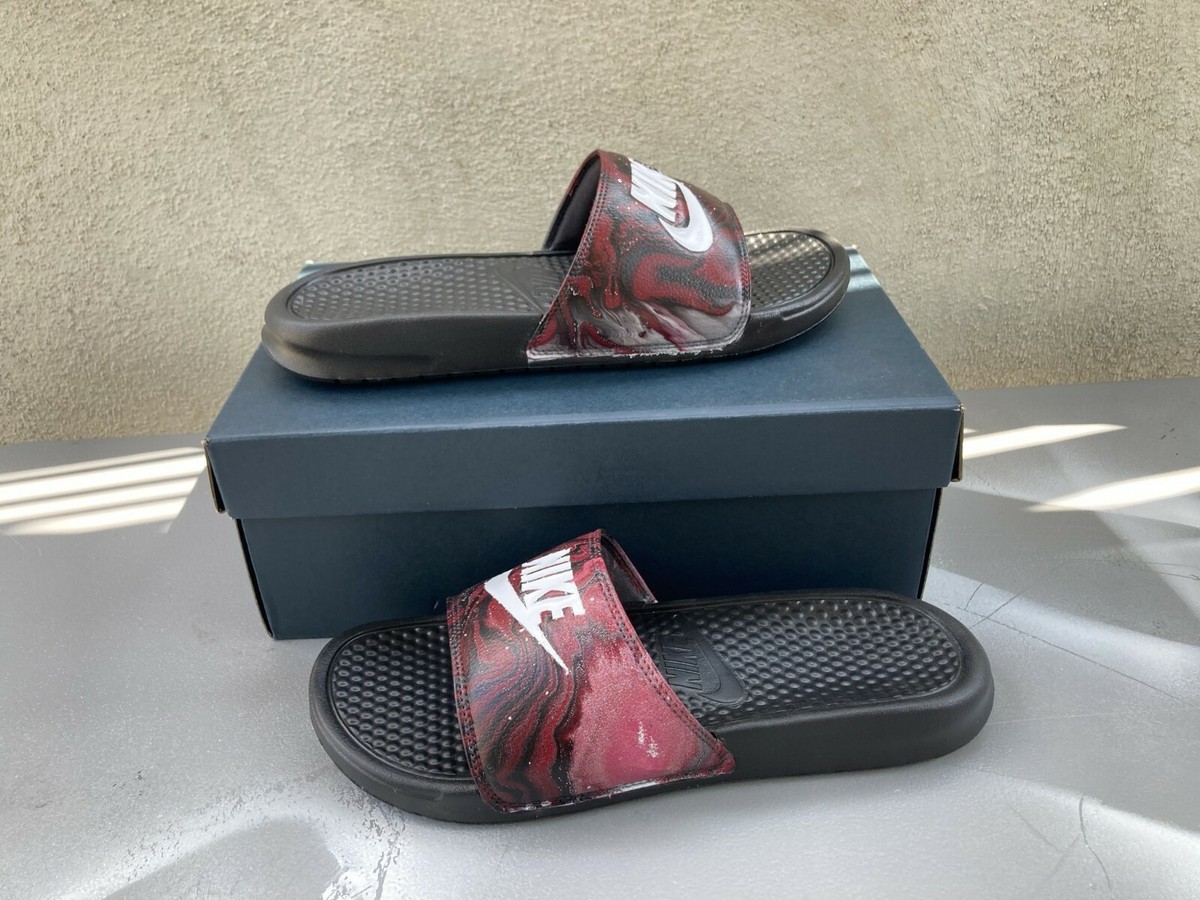 Nike Slids Custom Hydro Dip Red White Galaxy BENASSI JDI Womens Size 10 Blk  Wht