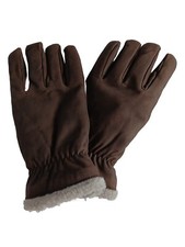 Men's Faux Shearling Lined Genuine Leather Gloves, Large Brown