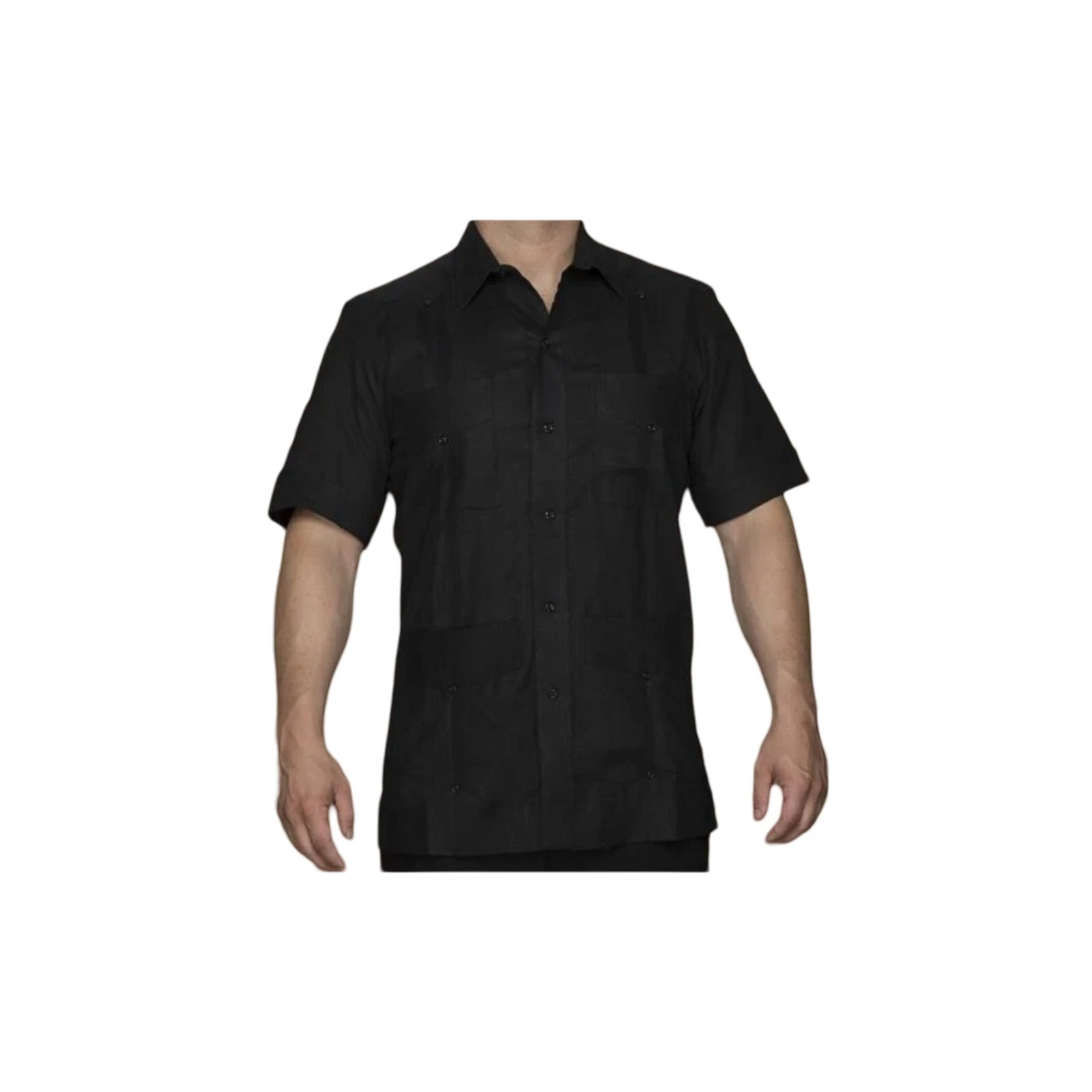 Homme Supreme taille 1X noir Guayabera 4 poches brodé manches courtes boutonné
