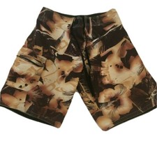 O'Neill Board Shorts Men's Hawaiian Brown Cream Floral Palm Trees Beach Vtg