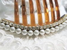 Gold plated Crystal Rhinestones and 6 mm Faux Pearls French Hair Comb