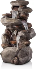 WIN316 40" Floor Fountain – 4-Tiered Rock Water Feature with Cascading Streams &