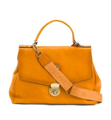 PRATESI FIRENZE WOMEN'S ITALIAN LEATHER FRONT FLAP SATCHEL SHOULDER BAG COGNAC