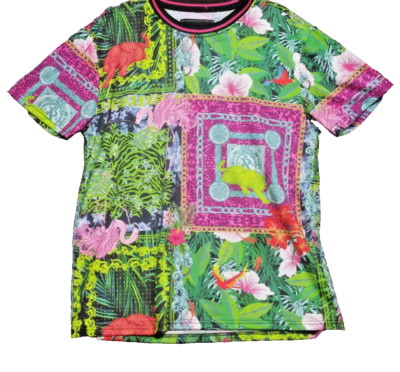 Reason Mens T-Shirt Tropical Pink Flamingo Cheetah Exotic Birds Sz L multicolor
