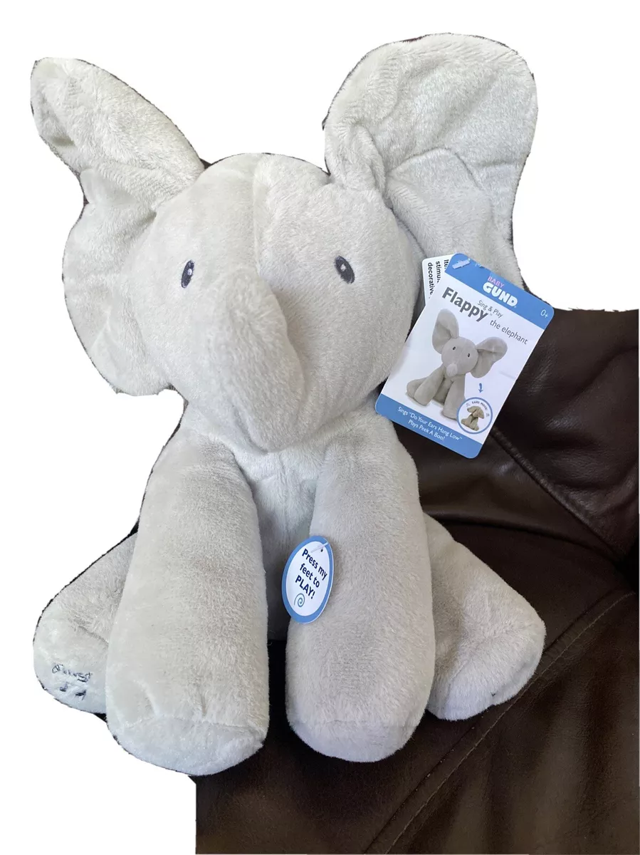 C2~Baby GUND Animated Flappy the Elephant Stuffed Animal Plush~sing &  play~Gray