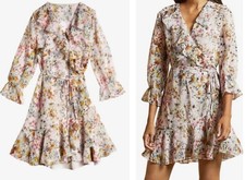 Ted Baker Gracye Pink Jasmine Floral Print Ruffled Wrap Dress Ted Sz 3 / US 8