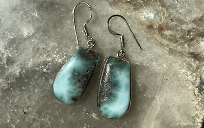 Ohrringe Karibik Boulder Larimar in 925 freeform hell Türkis