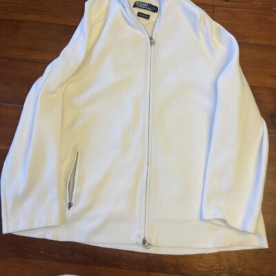 Polo Ralph Lauren Golf Sweater Womens Large White Full Zip Cotton Cardigan 