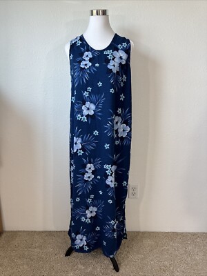 aloha print maxi dress 1960s Hawaiian Print Maxi Dress Large