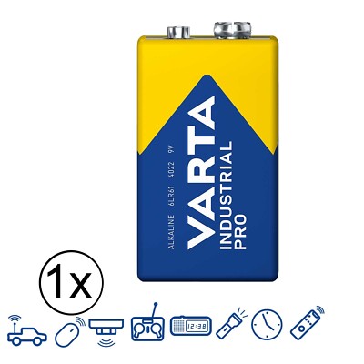 1 x Varta 9V-Block 4022 Pro Industrial Alkaline E-Block 6LR61 Batterie lose