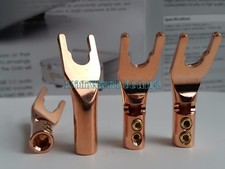 4x Pure Red Copper Spade plug Speaker Cable Wire Connector Diy Hifi
