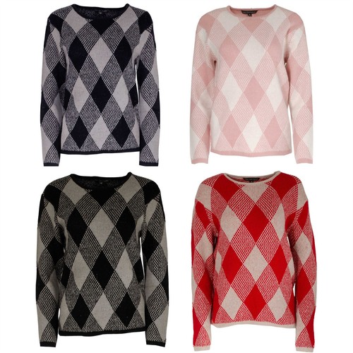 Bon Marche Womens Diamond Argyle Knit Jumper Soft Warm Sweater eBay