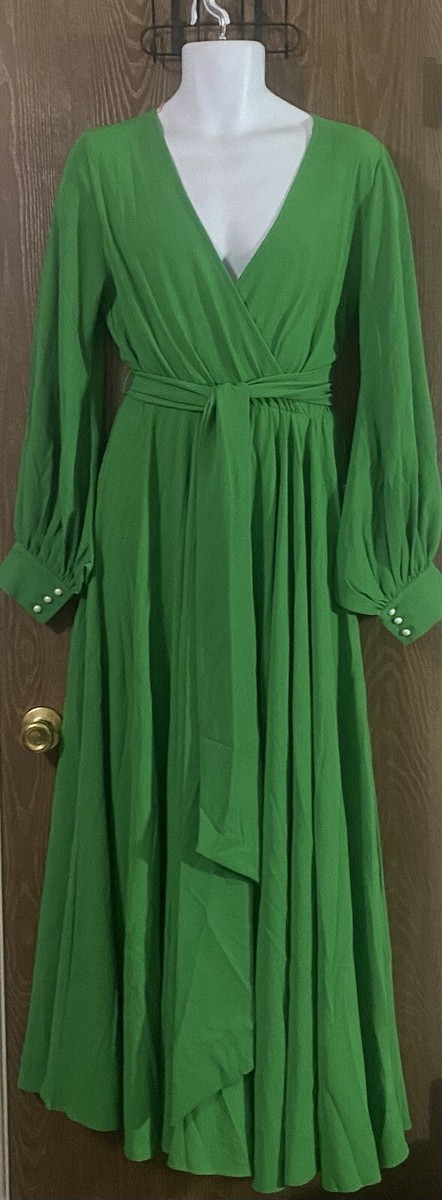 NOS Meghan Los Angeles Green Long Puffy Sleeve Maxi Dress Full Skirt - Size  M | eBay