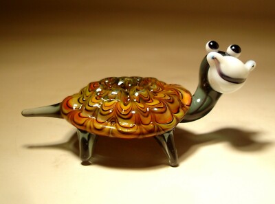 Blown Glass Art Animal Brown Happy TURTLE Tortoise Figurine