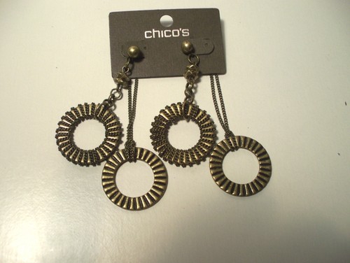Chico's Vintage Moreau Enameled Pendant Necklace Bronze Disc Dangle Earrings Set - 第 2/4 張圖片