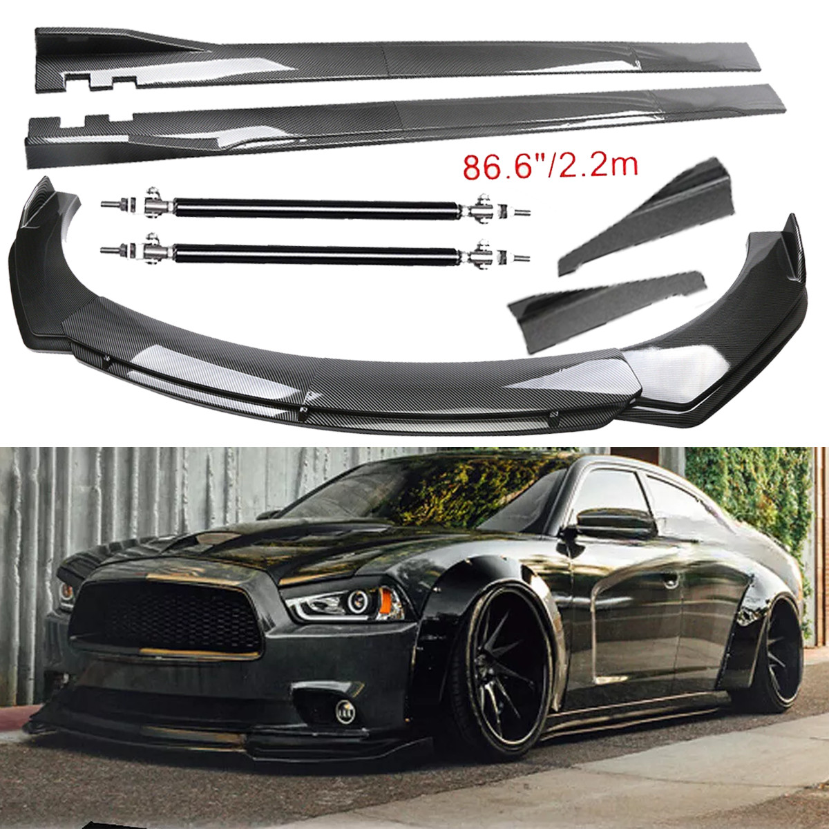 Carbon Fiber Front Bumper Lip Spoiler Splitters Body Kit For Dodge Charger R/T