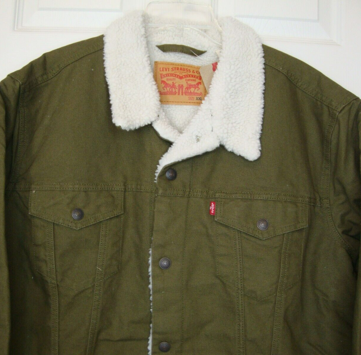 Levi's Sherpa Lined Trucker Jacket Men's XXL Dark Olive Green