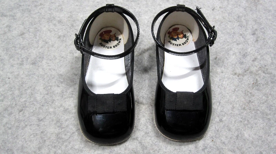 Buster Zapatos Marrón Bebé 4 Mary Janes Negro Estampado Cuero Correas Vacaciones de Pascua Foto 3 de 4