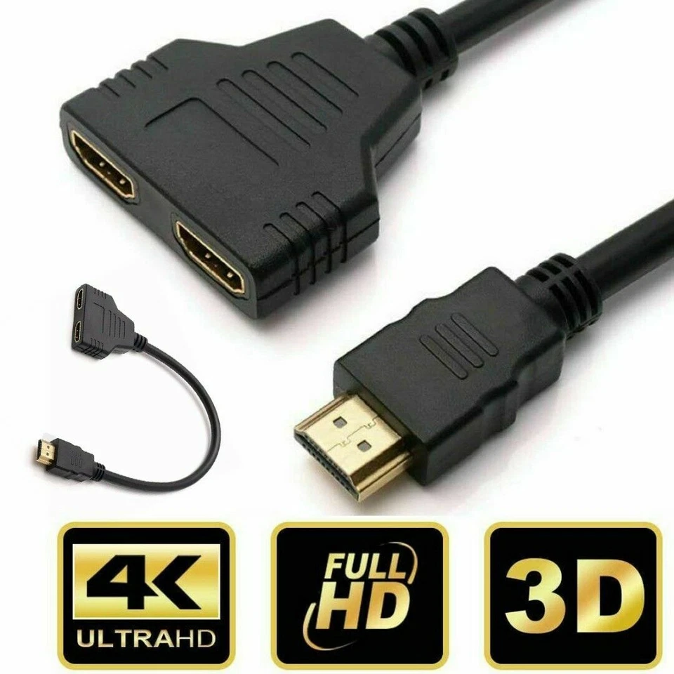 4K HDMI Kabel Splitter Adapter 2.0 Konverter 1 In 2 Out 1 Stecker auf 2 Buchsen - Bild 2 von 4