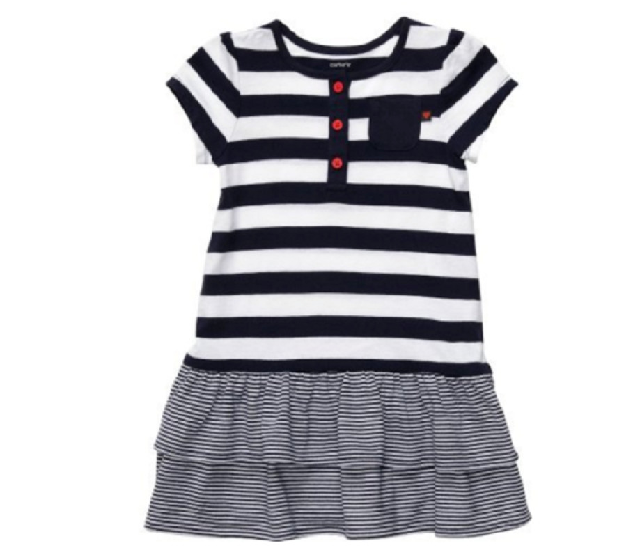 Темно-синее полосатое платье с подгузником Carters Girls, окрашенное из пряжи, Размер 18 месяцев