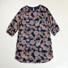 EVERLY Paisley Popover Shift Dress Small Retro Hippie Boho Gypsy Navy Blue