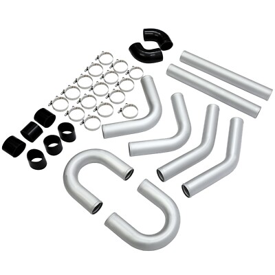 3 DIY Polished Intercooler Piping Kit With U-Pipe, Couplers & Clamps