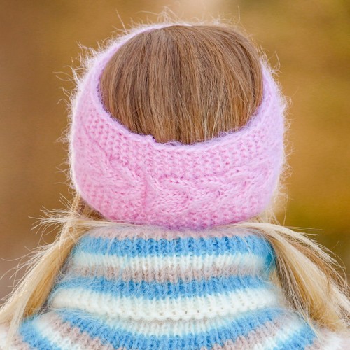 Fuzzy mohair headband thick wool ski head warmer hand knit SUPERTANYA - Picture 7 of 25