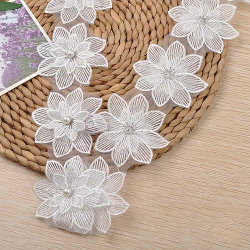 1Yard 3D Beaded Lace Trim Color Flower Embroidery Edge Ribbon DIY Wedding Dress - Picture 4 of 18