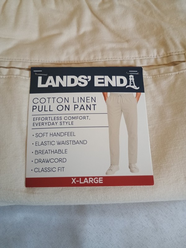 Lands' End Cotton Linen Pants Mens XL 40-42 Drawstring Casual W/Pockets    (12