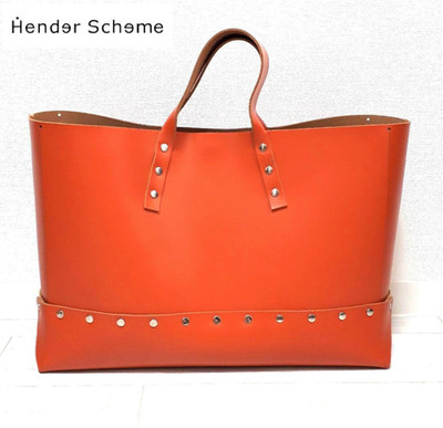 Hender Scheme Assemble Rectangle Bag Copper Orange Leather Studded Tote Bag