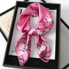 27x27 Inch Silk Feel Square Scarf for Women Printed Headkerchief Neck Wrap Pink