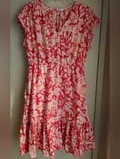 Floral V-Neck Short Sleeve Sundress - Pink & Coral