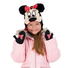 Disney Minnie Mouse Toddler Girl Winter Hat and Mittens Set Red Bow