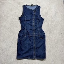 G By Guess Dress Womens Small Blue Denim Mini Full Zip Sleeveless Skirt Cotton