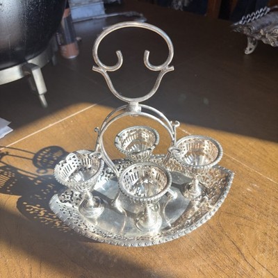 Egg Cup Rack Antique EPNS Silver Plate Egg Cup Holder 4 Cups No Spoons 3220 | eBay