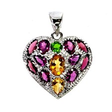 925 Sterling Silver Pendant Oval Citrine 7x5mm Rhodolite Heart Gemstone Jewelry