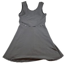 George Black White Striped Sleeveless Fit Flare Dress Size M 8 10 Casual
