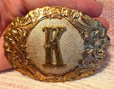Western Oval Gold Tone Metal Floral Belt Buckle Letter K