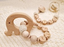 Schnullerkette Greifring m. Namen Baby Geschenk Geburt Fr&uuml;hchen Spielzeug CE
