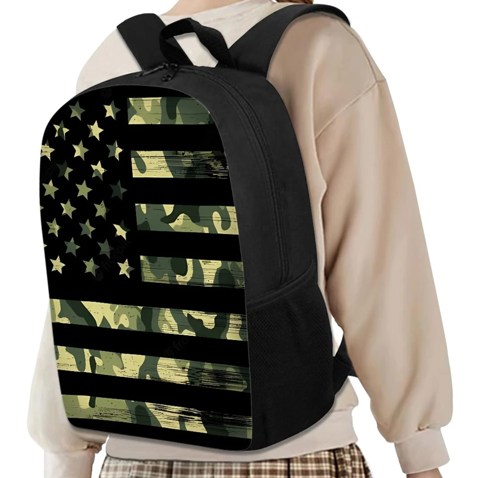Зеленый камуфляж рюкзак для мальчиков 8-12 американский флаг рюкзак с ланчбокс и Pe... - Изображение 4 из 4