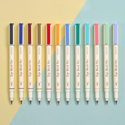 Arts Sign Brush Pen Brush Tip Marker Felt Tip Water Based Ink Color Pens 12 A...