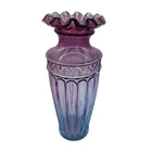 Fenton 7.25" Mulberry Vase Paneled Column Arch Purple Blue Ombre Crimped Edge!