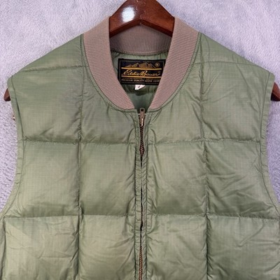 Vtg 1970s Eddie Bauer Down Khaki Green Puffer Vest Black Tag Mens Sz 44 EXC  165