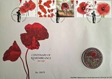 2019 Royal Mint/Mail Centenary Of Remembrance Day BUNC £5 Coin 1st Day Cover