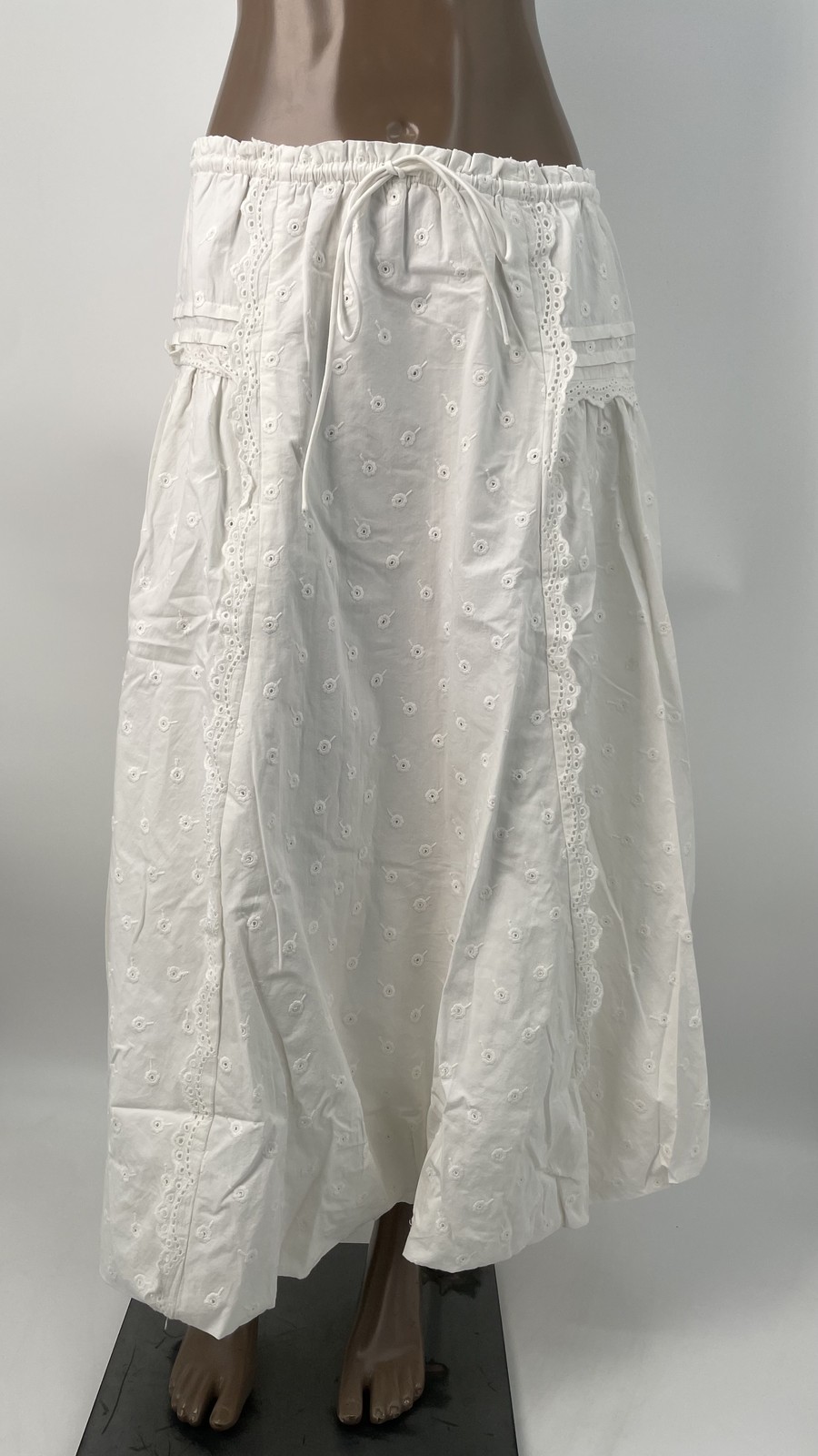 Damson Madder Womens Midi Skirt White Size 8 US Agatha Puff Eyelet Lace Cotton